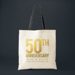 GOLD 50th Wedding Anniversary Personalized Gift Tote Bag<br><div class="desc">NOTE - these are printed images of foil... not actually foil embossed images (to get foil embossed printing on fabric would cost 3 times as much). Will still look great! Personalize these gorgeous, sophisticated, contemporary gold 50th anniversary canvas gift bags for your loved ones 50th anniversary. A quality keepsake for...</div>