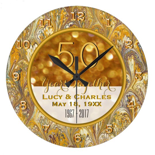 Gold 50th Wedding Anniversary Personalized Large Clock