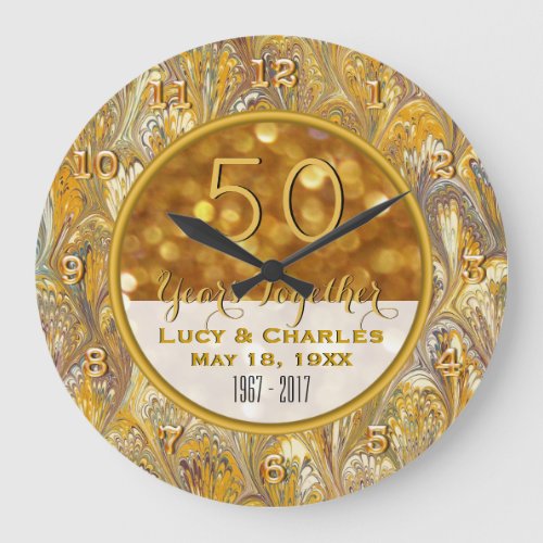 Gold 50th Wedding Anniversary Personalized Large Clock