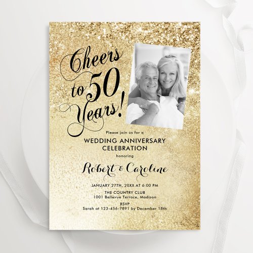 Gold 50th Wedding Anniversary Photo Invitation
