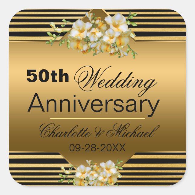 Gold 50th Wedding Anniversary  Square Sticker (Front)