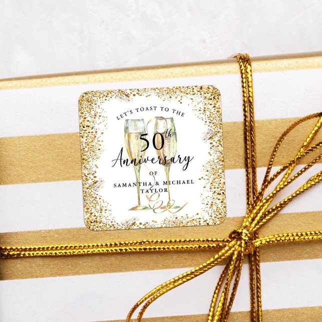 Gold 50th Wedding Anniversary Square Sticker (Creator Uploaded)