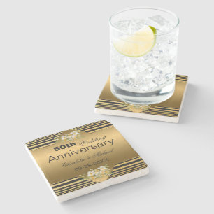 Gold 50th Wedding Anniversary Stone Coaster