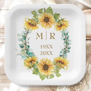 Gold 50th Wedding Anniversary Sunflower Floral Paper Plates