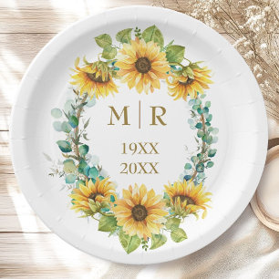 Gold 50th Wedding Anniversary Sunflower Floral Paper Plates