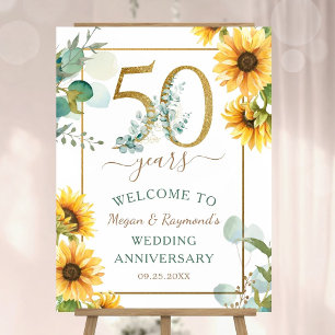 Gold 50th Wedding Anniversary Sunflower Welcome Foam Board