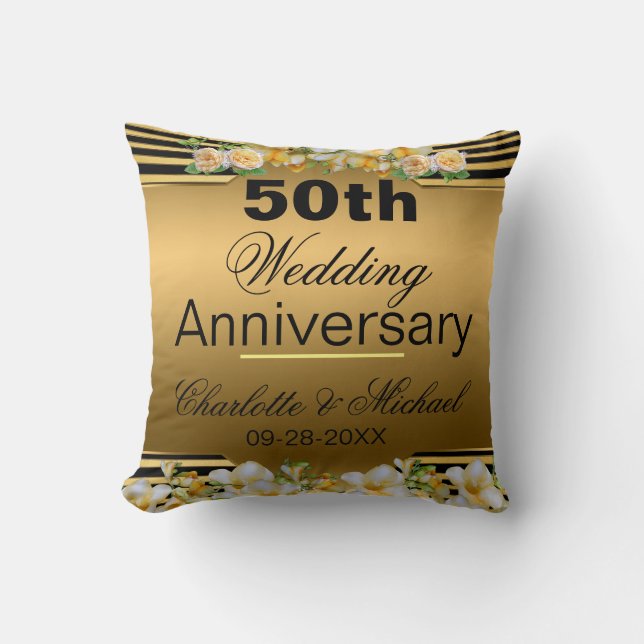 Gold 50th Wedding Anniversary Throw Pillow (Front)