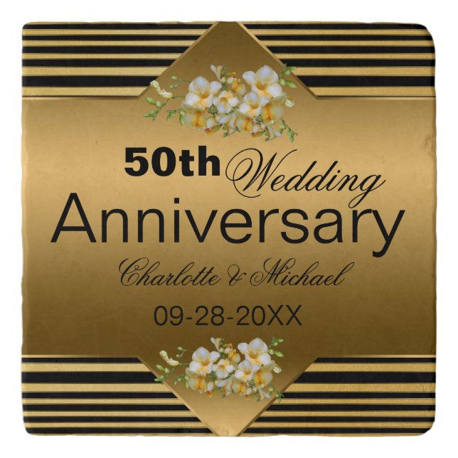 Gold 50th Wedding Anniversary Trivet (Front)
