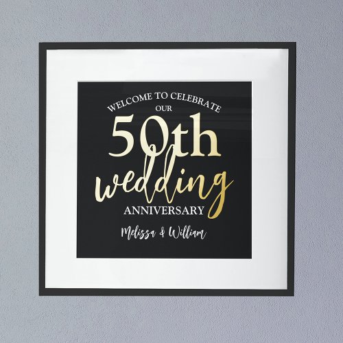 Gold 50th Wedding Anniversary Welcome Sign