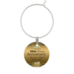 Gold 50th Wedding Anniversary Wine Charm