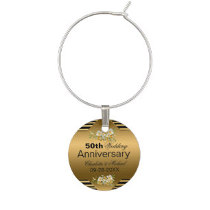 Gold 50th Wedding Anniversary Wine Charm