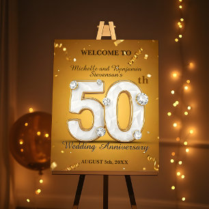 Gold 50th Wedding Anniversary with Diamond Accents Foam Board