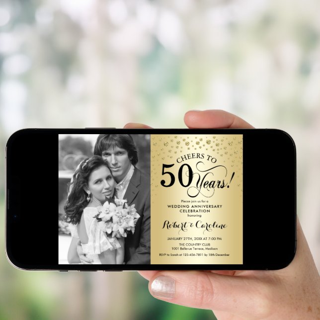 Gold 50th Wedding Anniversary with Photo Invitation (Front Digital)