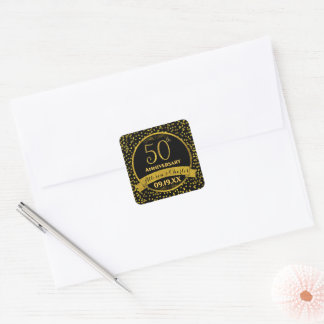 Gold 50th Wedding Date Anniversary  Square Sticker