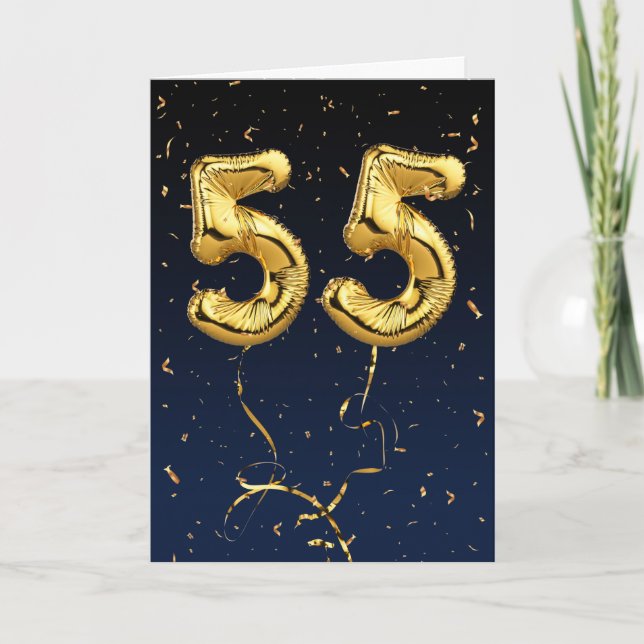 Gold 55 Mylar Birthday Balloons and Confetti Card (Front)