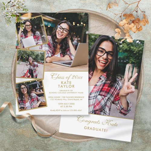 Gold 5 Photo Collage Graduation Party Invitation