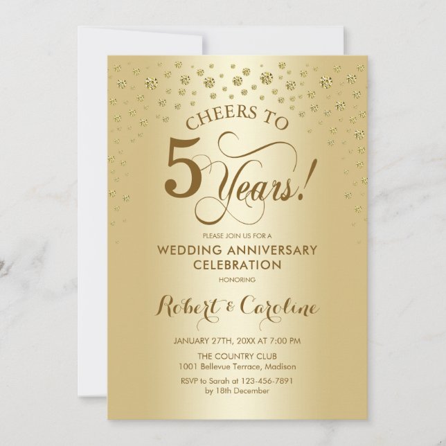 Gold 5th Anniversary Celebration Invitation (Front)