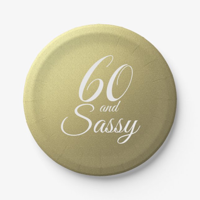 Gold 60 and Sassy Birthday Party Paper Plates (Front)