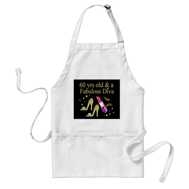 GOLD 60 YRS OLD & A FABULOUS DIVA ADULT APRON (Front)
