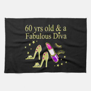 GOLD 60 YRS OLD & A FABULOUS DIVA KITCHEN TOWEL
