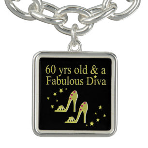 GOLD 60 YRS OLD AND A FABULOUS DIVA CHARM BRACELET
