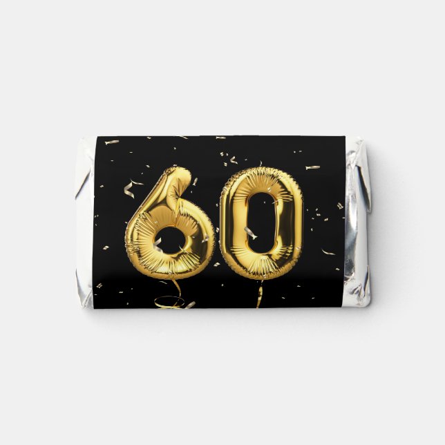 Gold 60th Anniversary Balloons and Confetti   Hershey's Miniatures (Front)