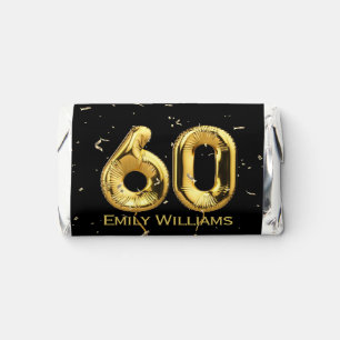 Gold 60th Birthday Balloons and Confetti Hershey's Miniatures