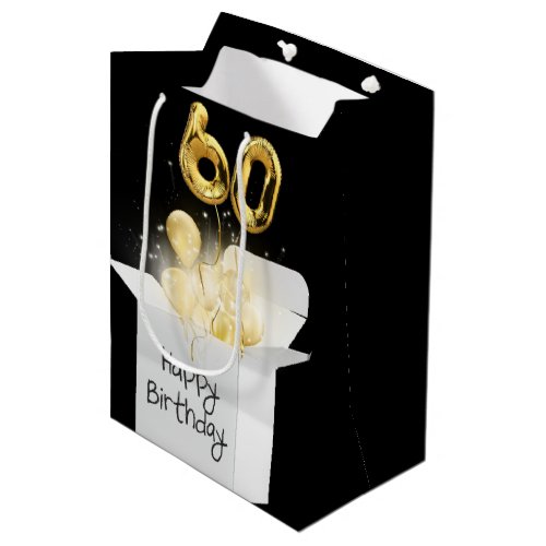 Gold 60th Birthday Balloons in Box   Medium Gift Bag