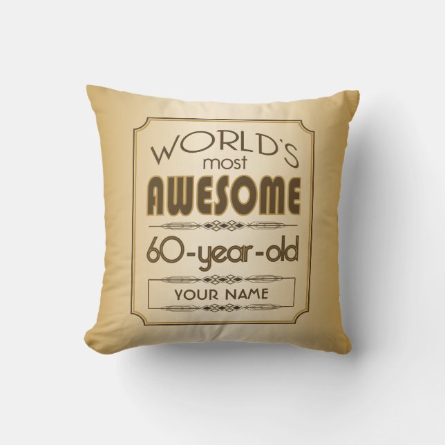 Gold 60th Birthday Celebration World Best Fabulous Throw Pillow (Front)