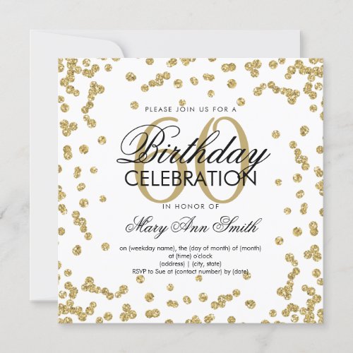 Gold 60th Birthday Elegant Glitter Confetti Invitation