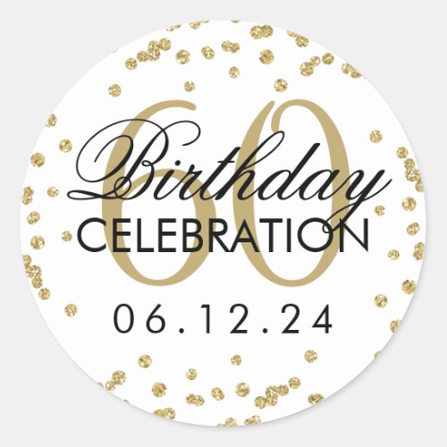 Gold 60th Birthday Faux Glitter Confetti Classic Round Sticker