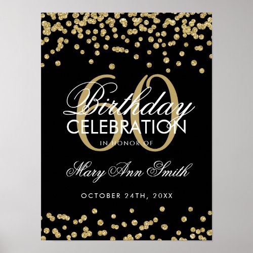 Gold 60th Birthday Glitter Confetti Black Poster