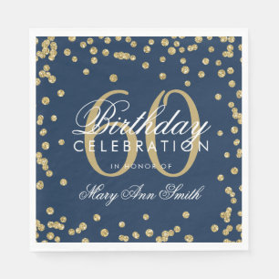 Gold 60th Birthday Glitter Confetti Navy Blue Napkins