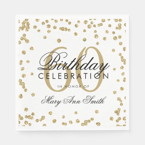 Gold 60th Birthday Glitter Confetti White Napkins