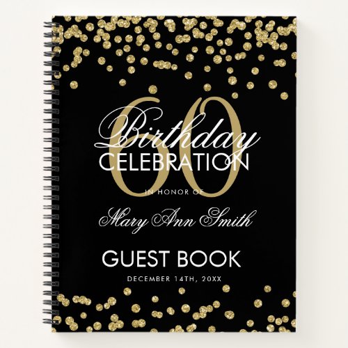 Gold 60th Birthday Guestbook Confetti Black Notebook