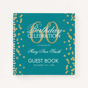 Gold 60th Birthday Guestbook Confetti Teal Notebook
