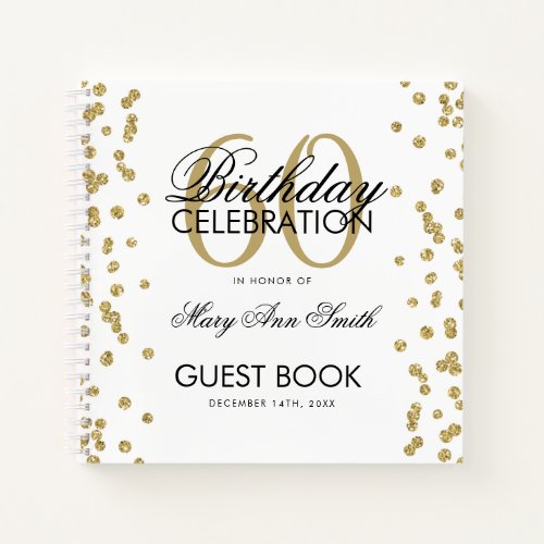 Gold 60th Birthday Guestbook Confetti White Notebook