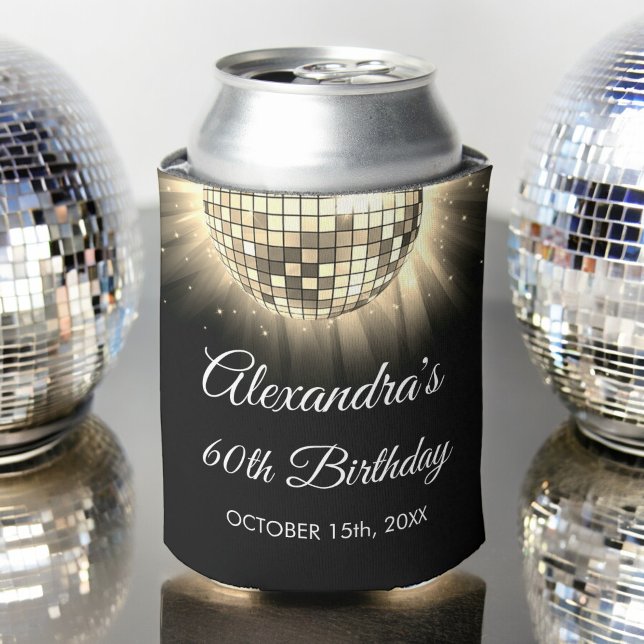 Gold 60th Birthday Party 70's Disco Ball Can Cooler (Creator Uploaded)