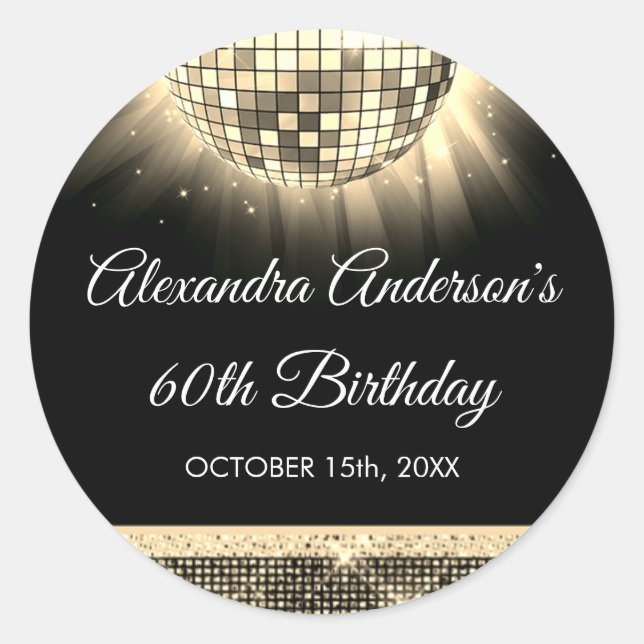 Gold 60th Birthday Party 70's Disco Ball Classic Round Sticker (Front)