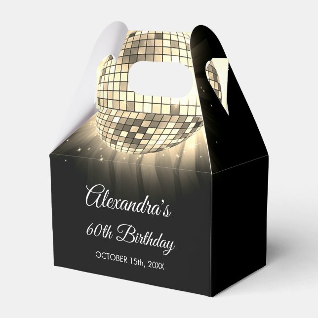 Gold 60th Birthday Party 70's Disco Ball Favor Boxes (Front Side)