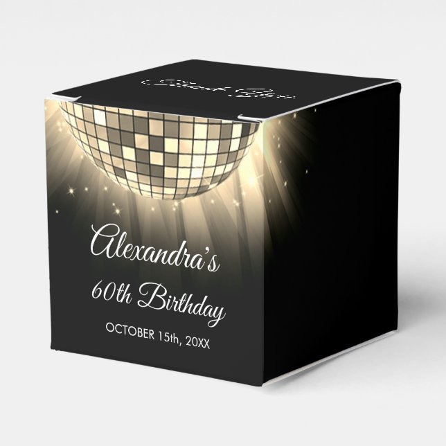 Gold 60th Birthday Party 70's Disco Ball Favor Boxes (Front Side)