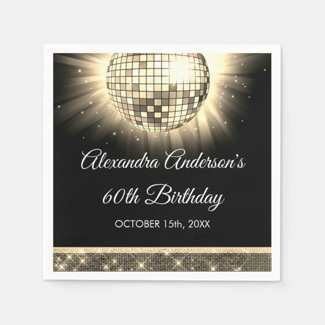 Gold 60th Birthday Party 70's Disco Ball Napkins (Front)