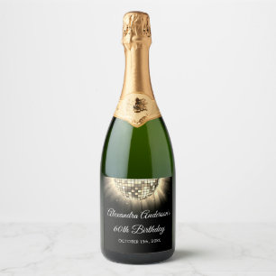 Gold 60th Birthday Party 70's Disco Ball Sparkling Wine Label