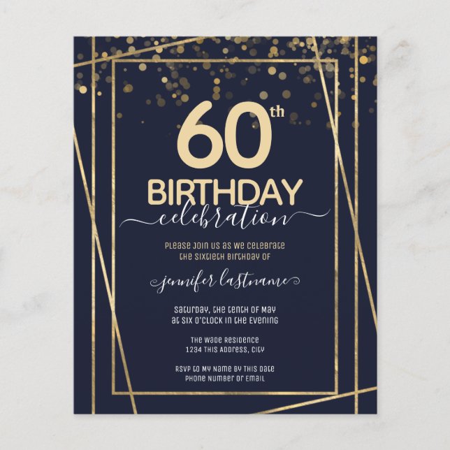 Gold 60th Birthday Party Budget Invitation (Front)