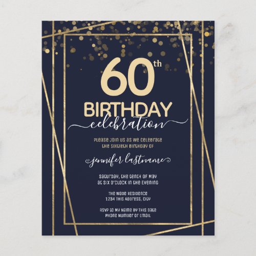 Gold 60th Birthday Party Budget Invitation