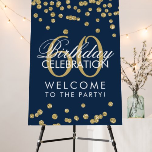 Gold 60th Birthday Party Glitter Confetti Navy Blu Foam Board