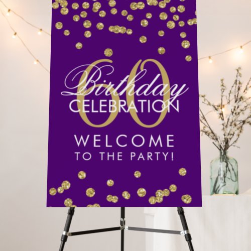 Gold 60th Birthday Party Glitter Confetti Purple  Foam Board