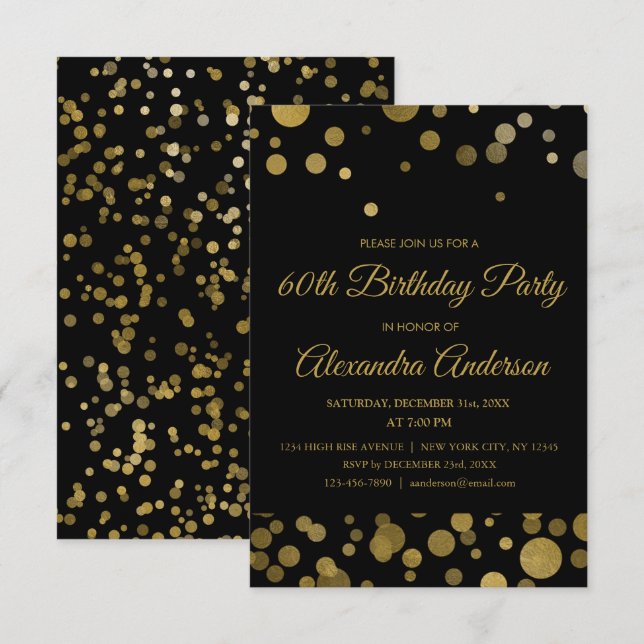 Gold 60th Birthday Party Gold Confetti Invitation (Front/Back)