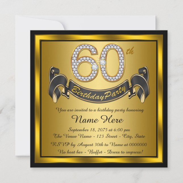 Gold 60th Birthday Party Invitation (Front)