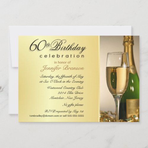 Gold 60th Birthday Party Invitations with Monogram